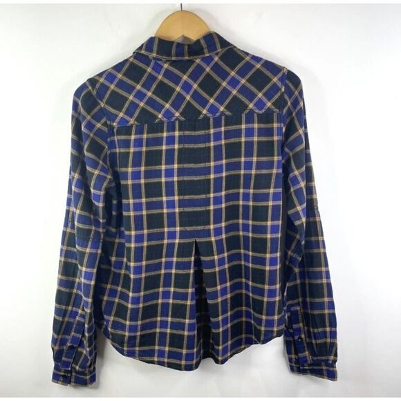 We The Free People Cotton Plaid Button‎ Down Flannel Western Shirt Blue XS - Picture 3 of 12